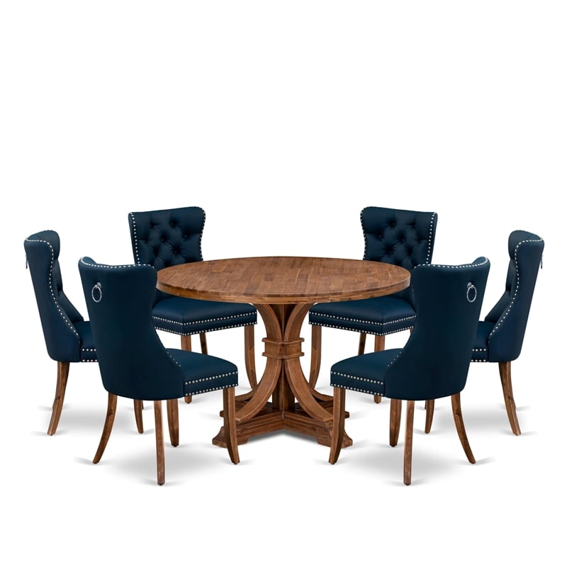 East West Furniture Irving 7-Piece Dining Table Set in Walnut Finish
