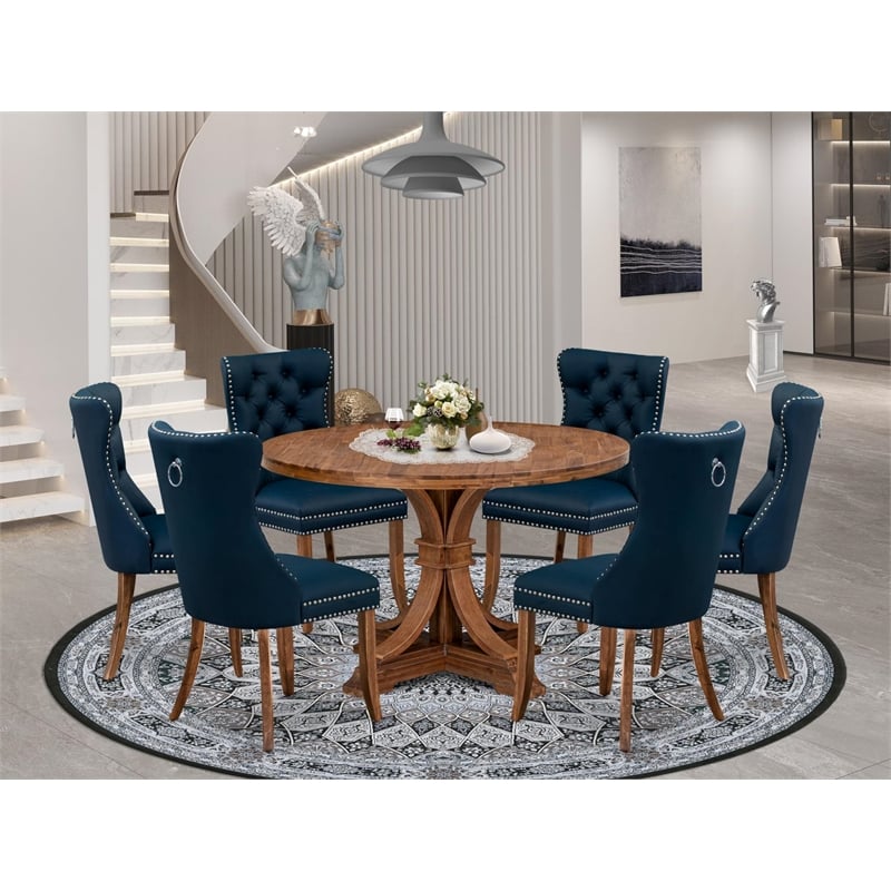 East West Furniture Irving 7-Piece Dining Table Set in Walnut Finish
