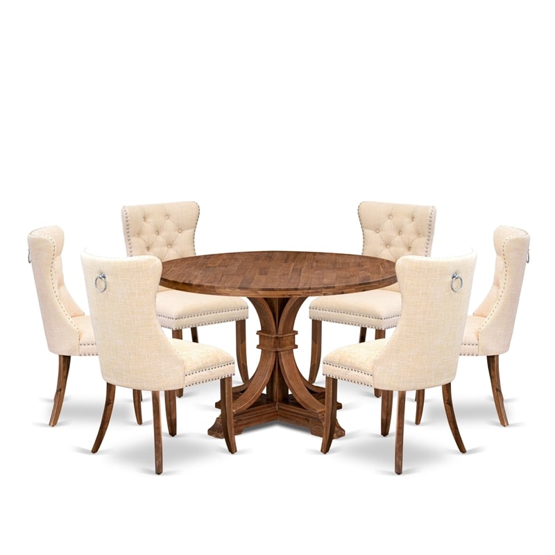 East West Furniture Irving 7-Piece Dining Table Set in Walnut Finish