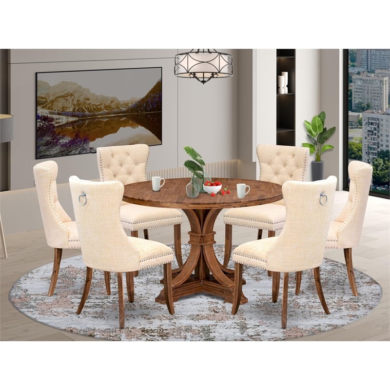 East West Furniture Irving 7-Piece Dining Table Set in Walnut Finish