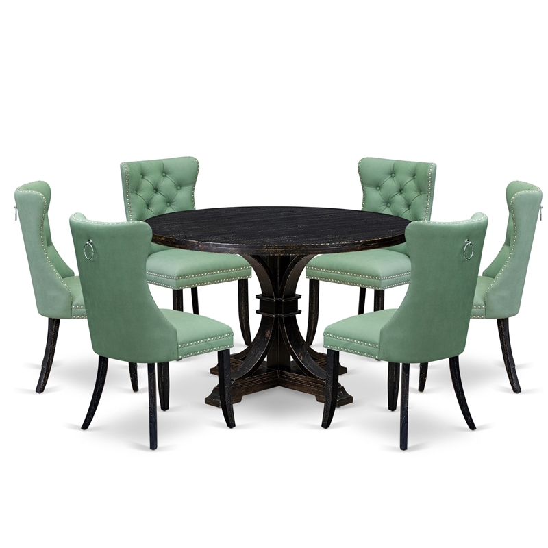 East West Furniture Irving 7 Piece Round Dining Table Set in Black Finish