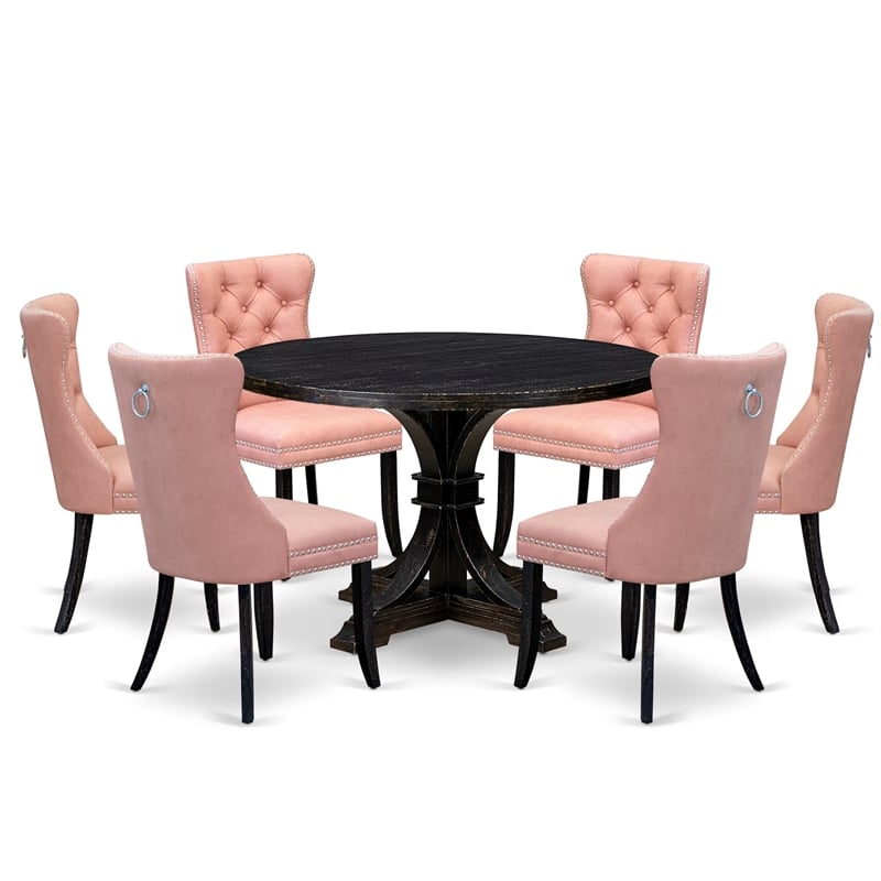East West Furniture Irving 7 Piece Round Dining Set in Black Finish