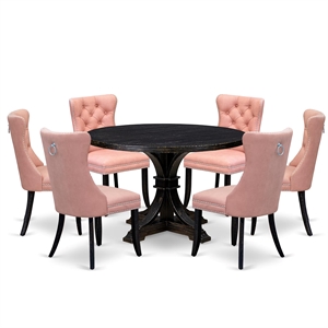 East West Furniture Irving 7 Piece Round Dining Set in Black Finish