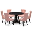 East West Furniture Irving 7 Piece Round Dining Set in Black Finish