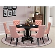 East West Furniture Irving 7 Piece Round Dining Set in Black Finish