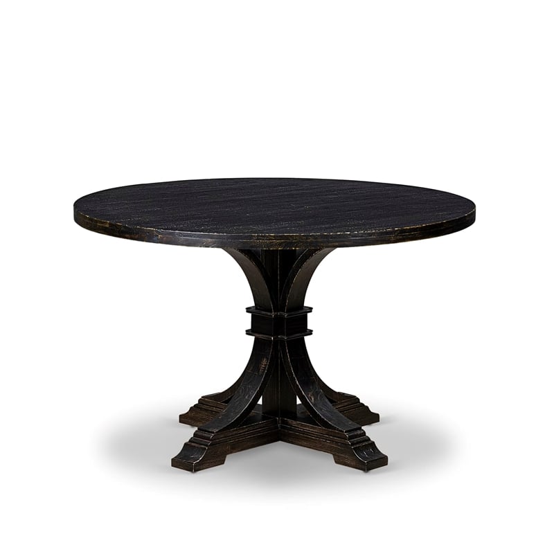 East West Furniture Irving 7 Piece Round Dining Set in Black Finish
