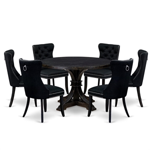 East West Furniture Irving 7-Piece Mid-Century Dining Set in Black Finish