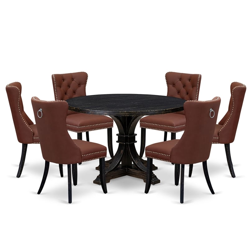 East West Furniture Irving 7 Piece Round Kitchen Table Set in Black Finish