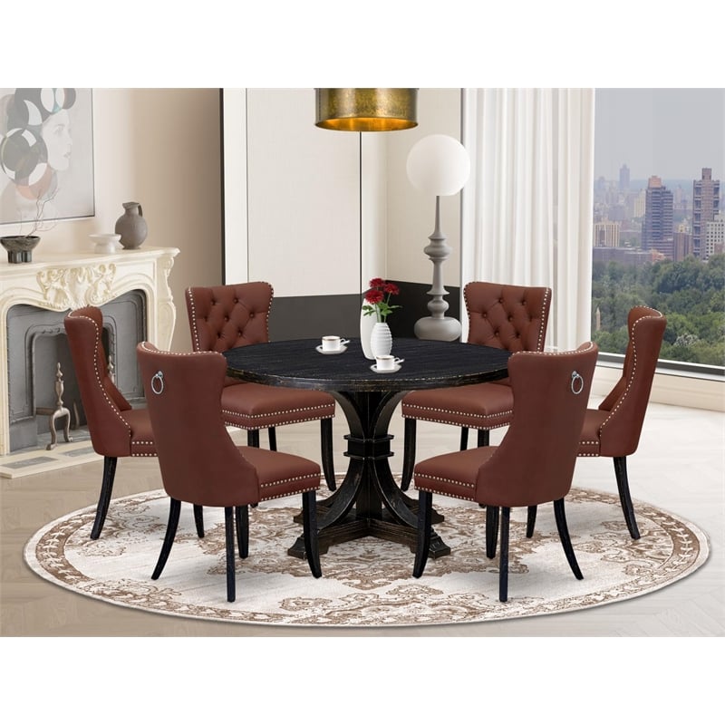 East West Furniture Irving 7 Piece Round Kitchen Table Set in Black Finish