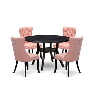 East West Furniture Irving 5 Piece Round Dining Table Set in Black Finish
