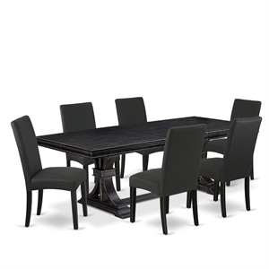 East West Furniture Laneville 7-Piece Mid Centuty Kitchen Set in Black Finish