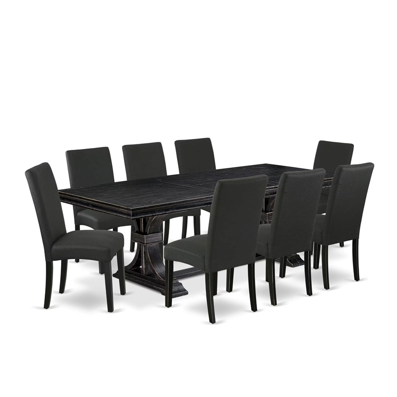 East West Furniture Laneville 9-Piece Modern Dining Table Set in Black Finish