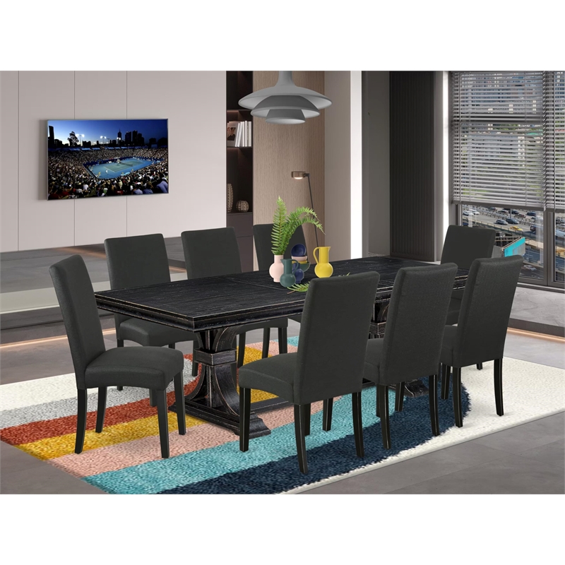 East West Furniture Laneville 9-Piece Modern Dining Table Set in Black Finish