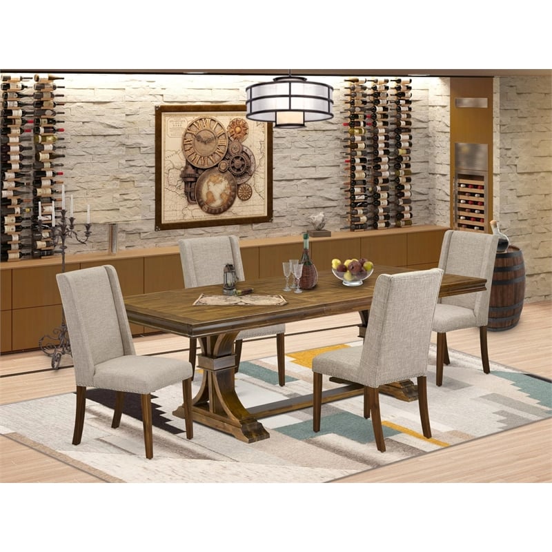East West Furniture Laneville 5-Piece Dining Table Set in Walnut Finish