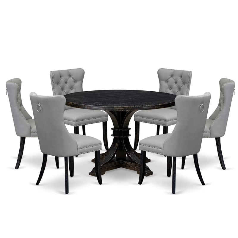 East West Furniture Irving 7 Piece Round Dining Room Set in Black Finish