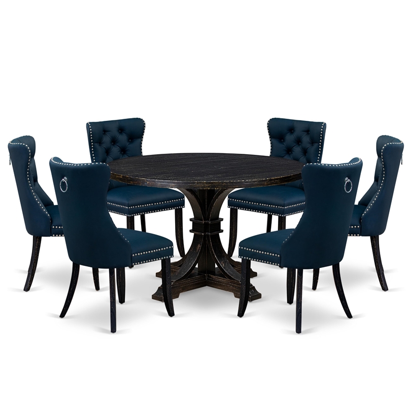 East West Furniture Irving 7 Piece Round Dining Table Set in Black Finish