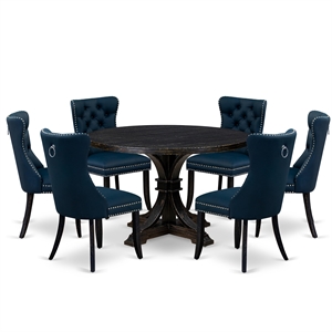 East West Furniture Irving 7 Piece Round Dining Table Set in Black Finish