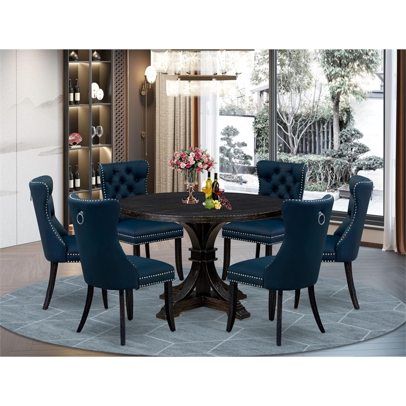 East West Furniture Irving 7 Piece Round Dining Table Set in Black Finish