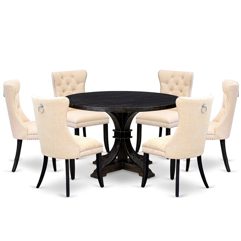 East West Furniture Irving 7-Piece Kitchen Table Set in Black Finish