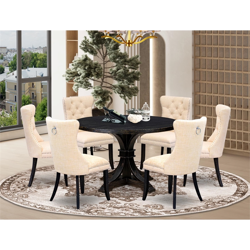 East West Furniture Irving 7-Piece Kitchen Table Set in Black Finish