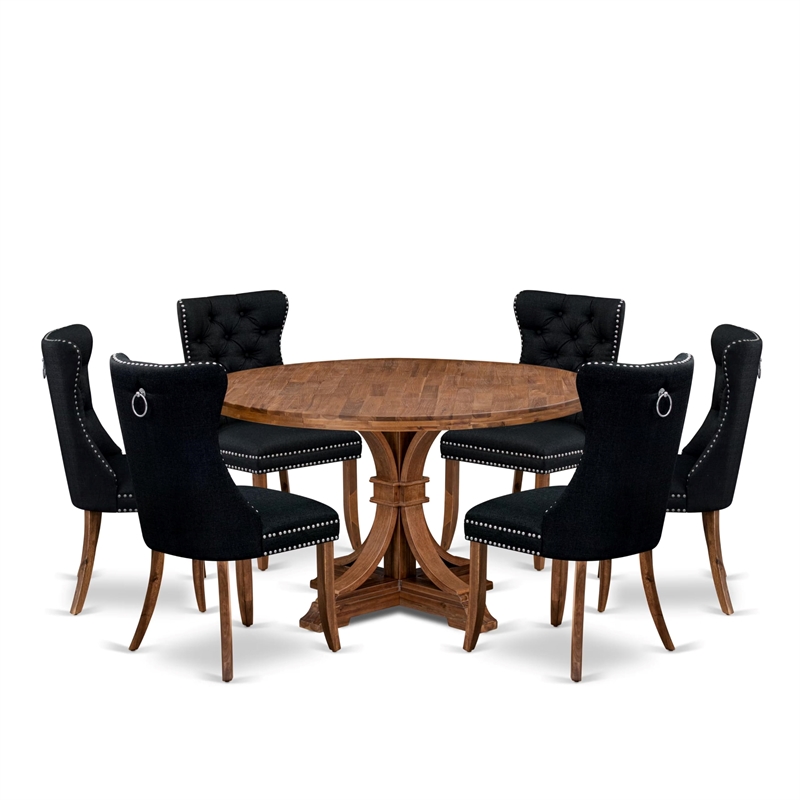 East West Furniture Irving 7-Piece Dining Table Set in Walnut Finish