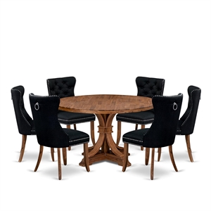 East West Furniture Irving 7-Piece Dining Table Set in Walnut Finish