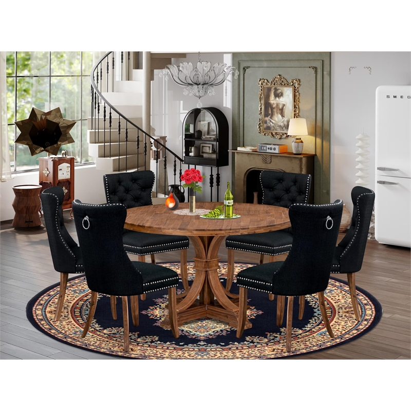 East West Furniture Irving 7-Piece Dining Table Set in Walnut Finish