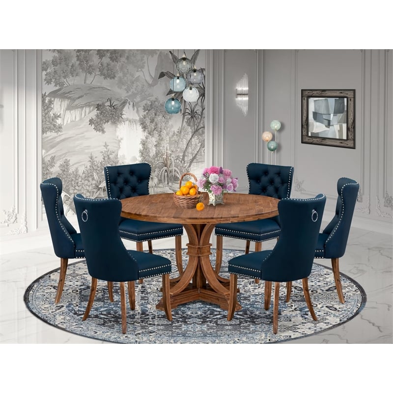 East West Furniture Irving 7-Piece Mid-Century Kitchen Table Set in Walnut