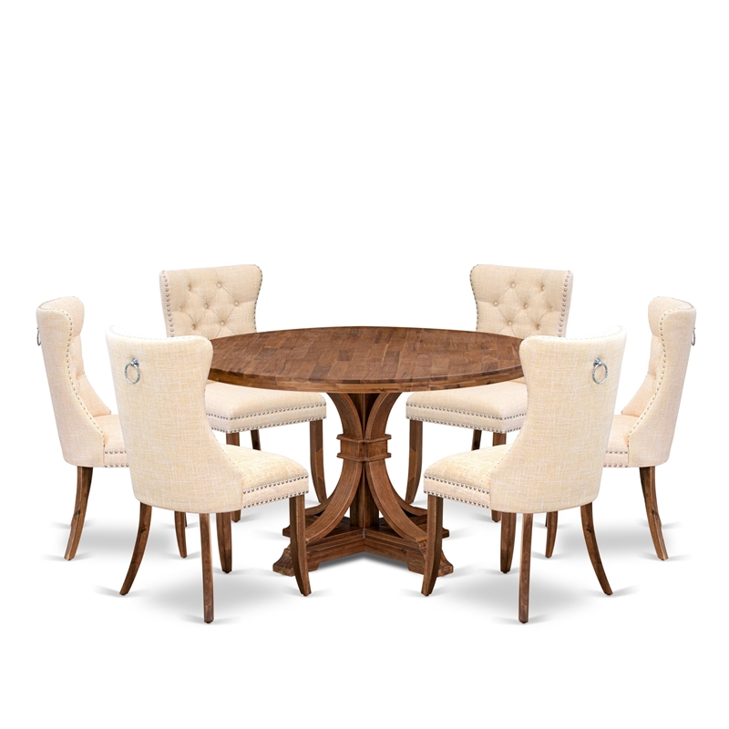 East West Furniture Irving 7-Piece Dining Table Set in Walnut Finish
