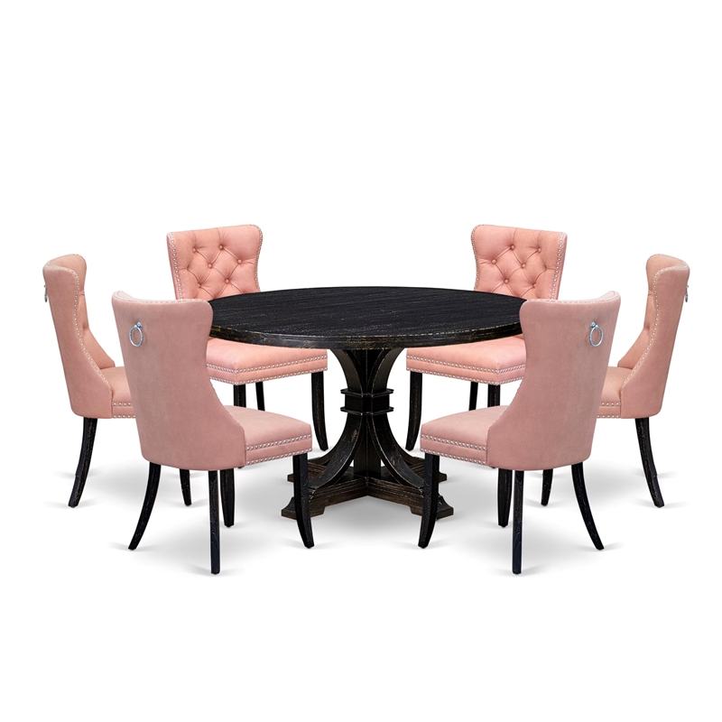 East West Furniture Irving 7 Piece Round Dining Table Set in Black Finish