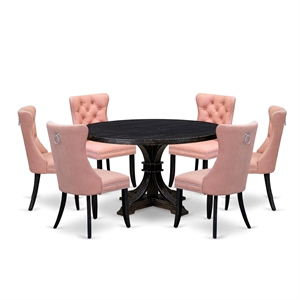 East West Furniture Irving 7 Piece Round Dining Table Set in Black Finish