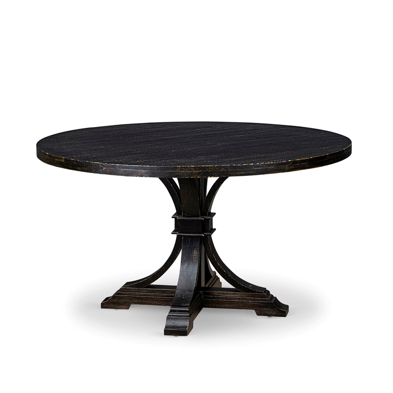 East West Furniture Irving 7 Piece Round Dining Table Set in Black Finish
