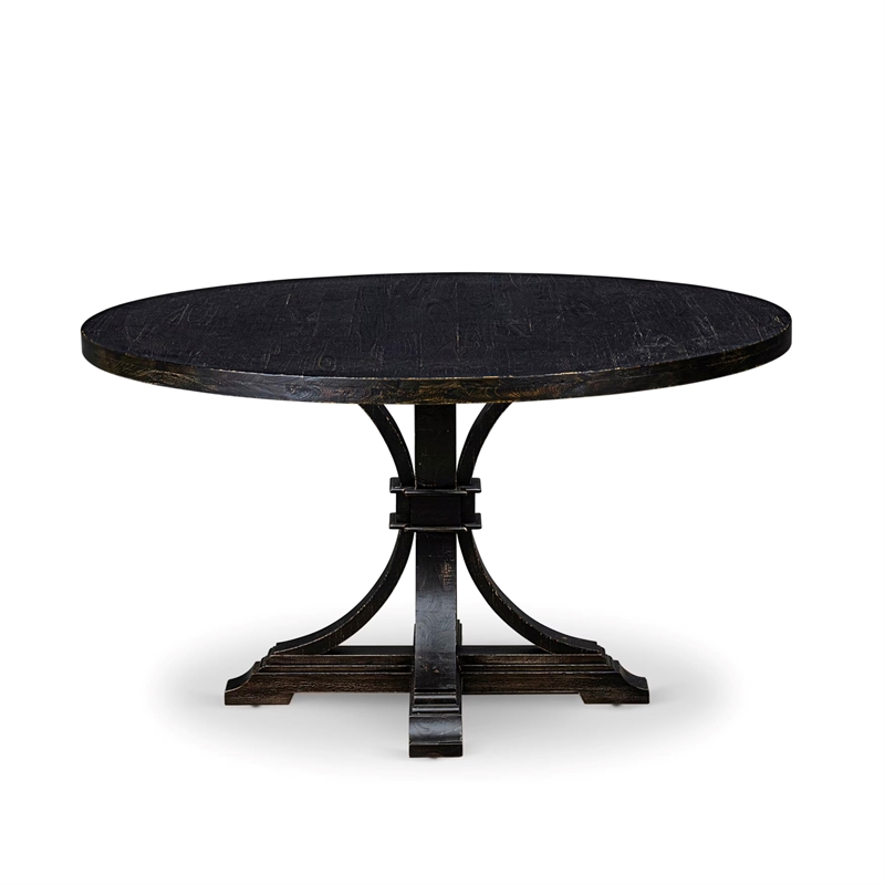 East West Furniture Irving 7 Piece Round Dining Table Set in Black Finish