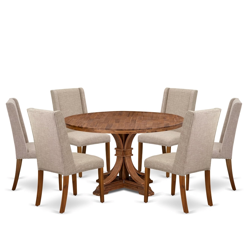 East West Furniture Irving 7-Piece Dining Table Set in Walnut Finish