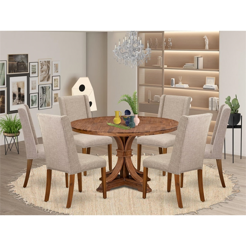 East West Furniture Irving 7-Piece Dining Table Set in Walnut Finish