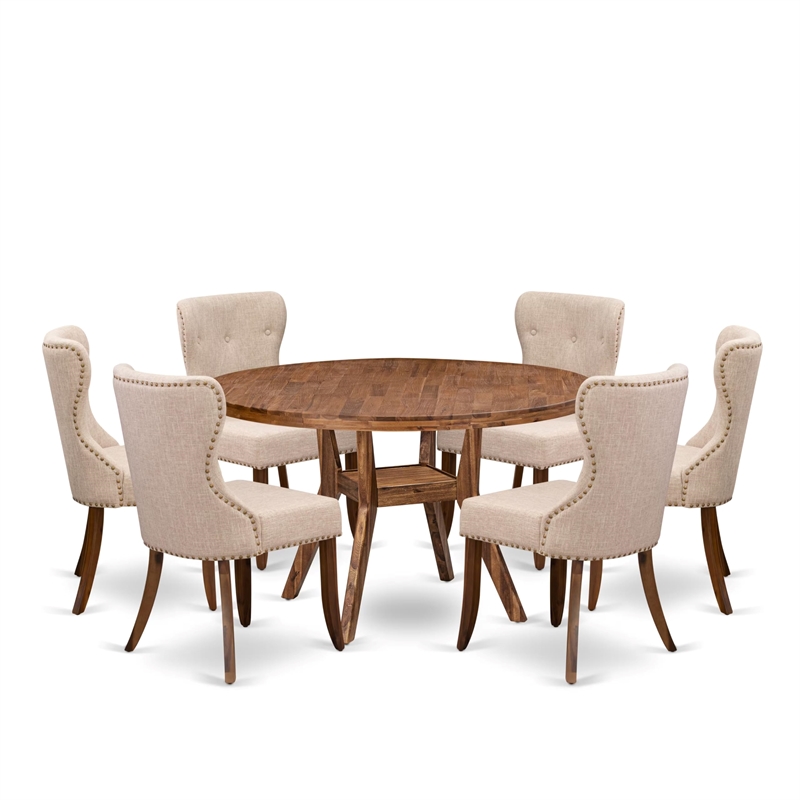 East West Furniture Irving 7 Piece Round Dining Table Set in Walnut Finish