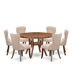 East West Furniture Irving 7 Piece Round Dining Table Set in Walnut Finish