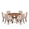 East West Furniture Irving 7 Piece Round Dining Table Set in Walnut Finish