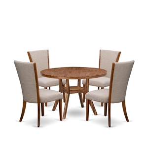 East West Furniture Irving 5 Piece Round Dining Room Set in Walnut Finish