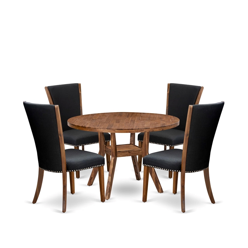 East West Furniture Irving 5 Piece Round Dining Set in Walnut Finish