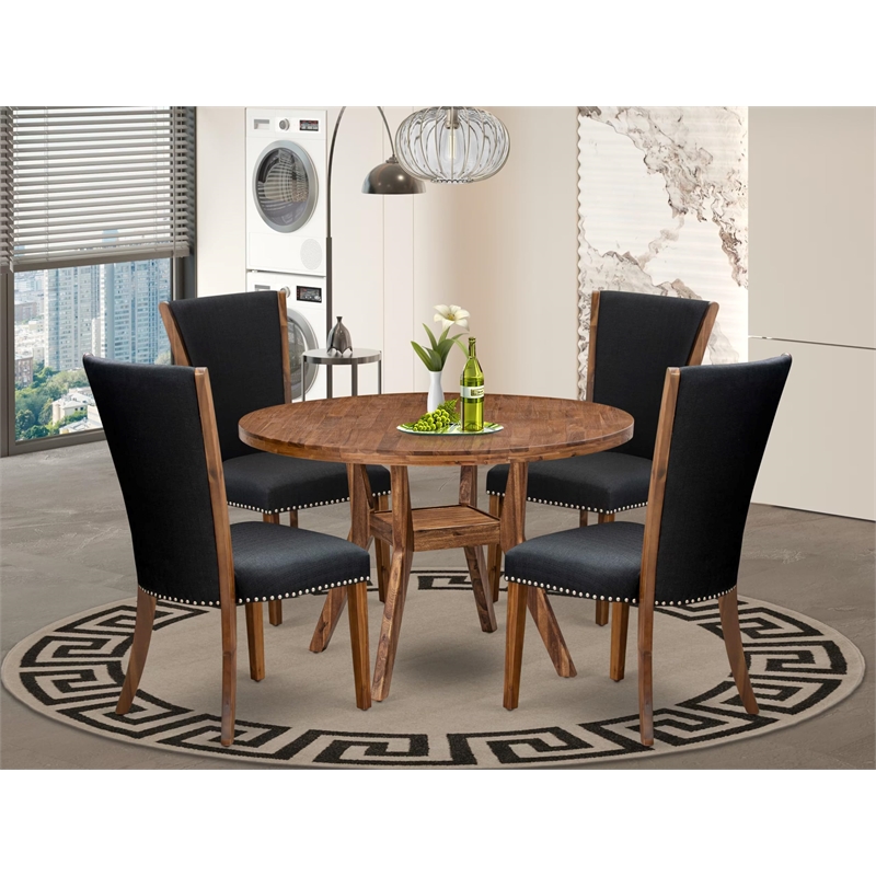 East West Furniture Irving 5 Piece Round Dining Set in Walnut Finish