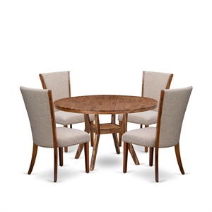 East West Furniture Irving 5 Piece Round Kitchen Set in Walnut Finish