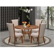East West Furniture Irving 5 Piece Round Kitchen Set in Walnut Finish