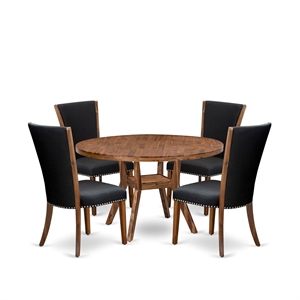 East West Furniture Irving 5 Piece Round Kitchen Set in Walnut Finish