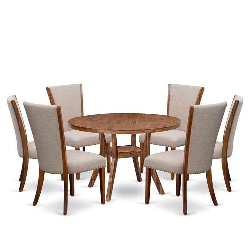 East West Furniture Irving 7 Piece Round Kitchen Set in Walnut Finish