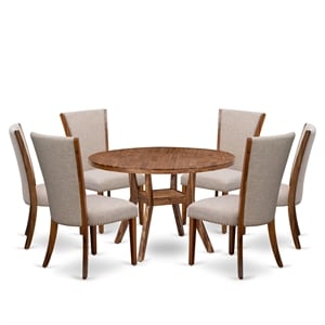 East West Furniture Irving 7 Piece Round Kitchen Set in Walnut Finish