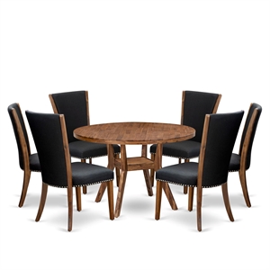 East West Furniture Irving 7 Piece Round Dining Table Set in Walnut Finish