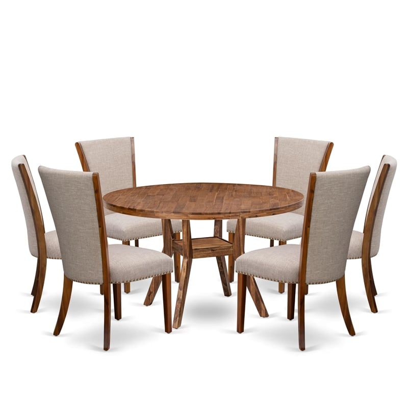 East West Furniture Irving 7 Piece Round Kitchen Table Set in Walnut Finish