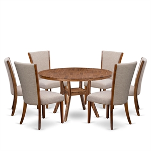 East West Furniture Irving 7 Piece Round Kitchen Table Set in Walnut Finish