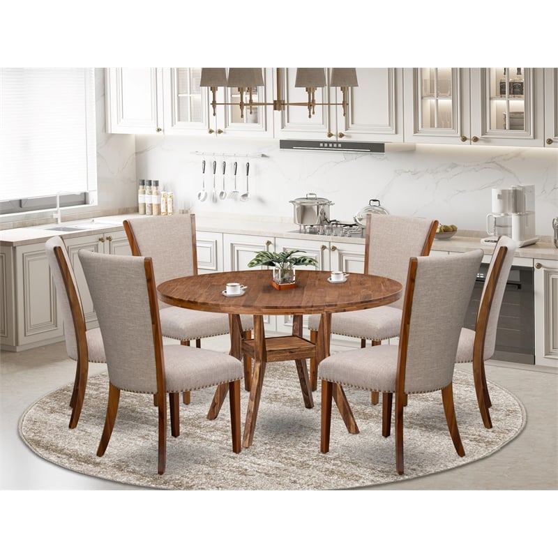 East West Furniture Irving 7 Piece Round Kitchen Table Set in Walnut Finish